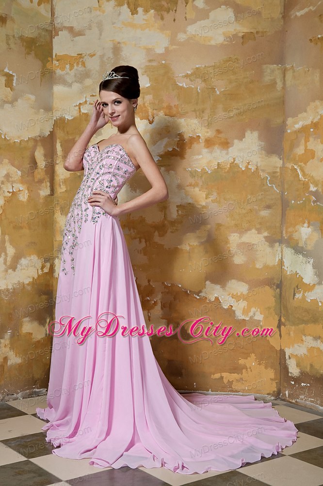 Rose Pink Sweetheart Evening Dresses for Celebrity with Beading