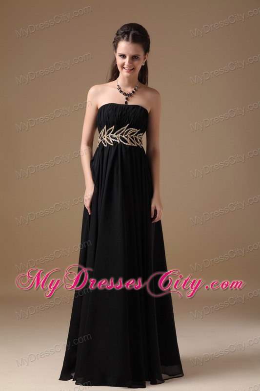 Black Empire Strapless Chiffon Beading Maxi Evening Dresses