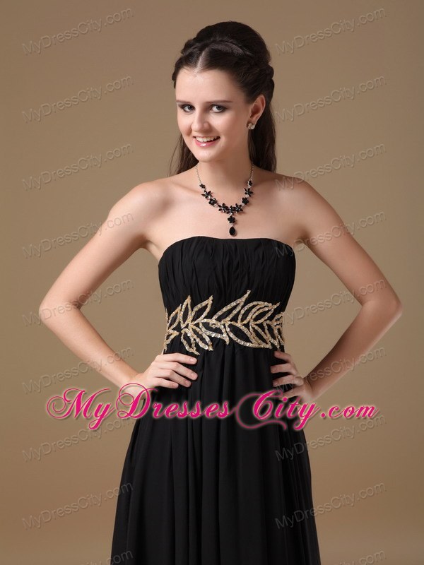 Black Empire Strapless Chiffon Beading Maxi Evening Dresses