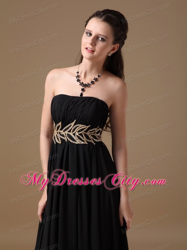 Black Empire Strapless Chiffon Beading Maxi Evening Dresses