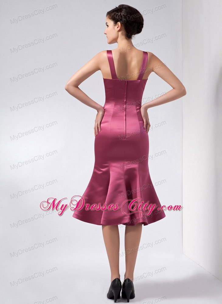 Burgundy Column Straps Mother of the Groom Dress Knee-length Taffeta