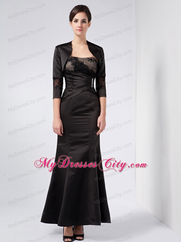 Lace and Beading Black Column Strapless Mother Dress Ankle-length