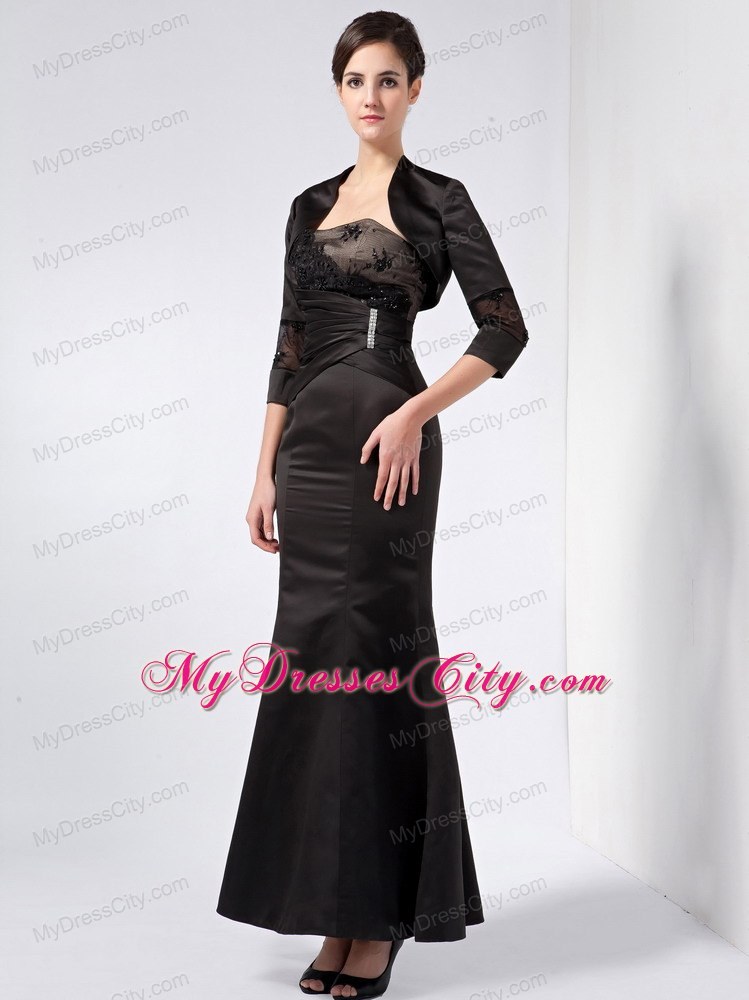 Lace and Beading Black Column Strapless Mother Dress Ankle-length