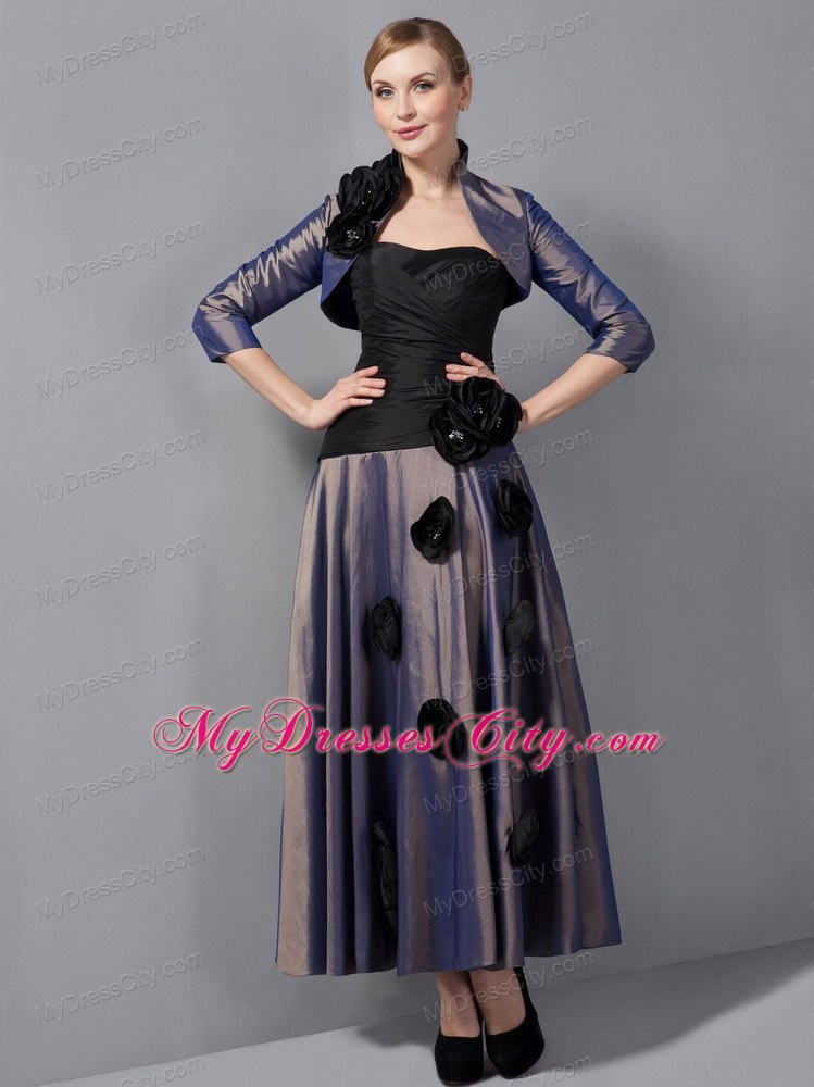 Hand Flowers Purple Empire Ankle-length Taffeta Wedding Mother Outfits