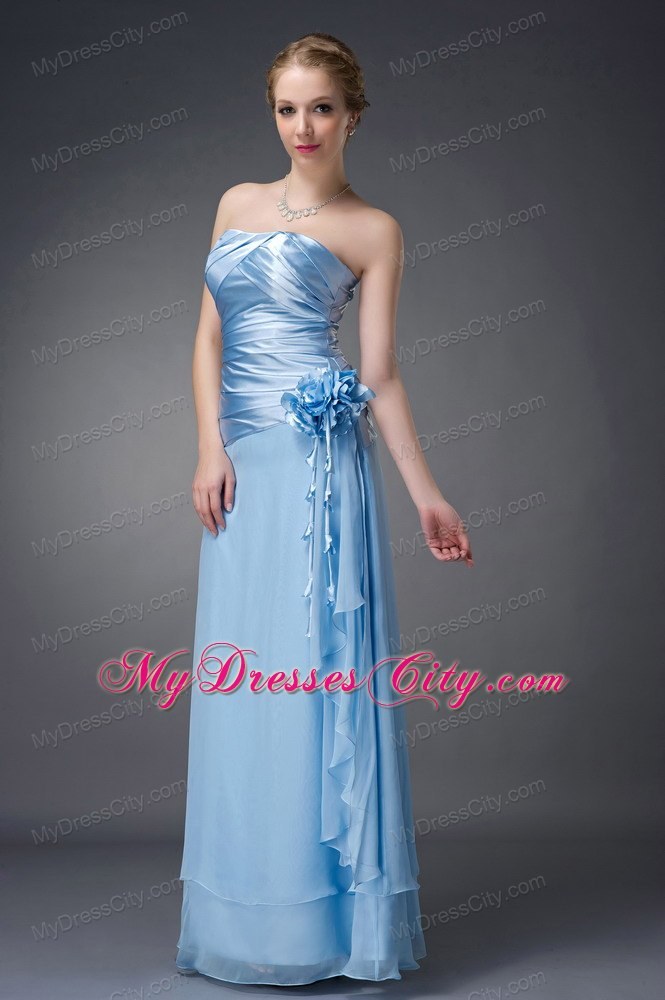 Hand Flowers Baby Blue Empire for Mother of Groom Dress Strapless Chiffon