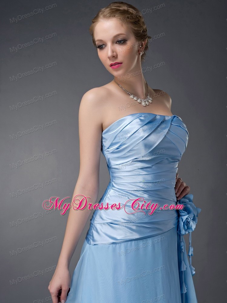 Hand Flowers Baby Blue Empire for Mother of Groom Dress Strapless Chiffon