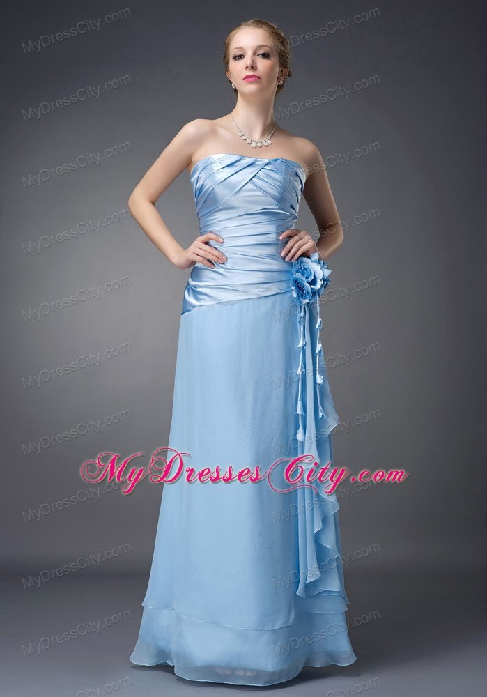 Hand Flowers Baby Blue Empire for Mother of Groom Dress Strapless Chiffon