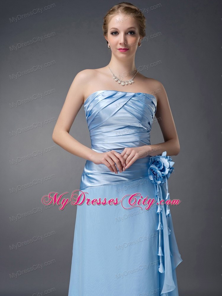 Hand Flowers Baby Blue Empire for Mother of Groom Dress Strapless Chiffon