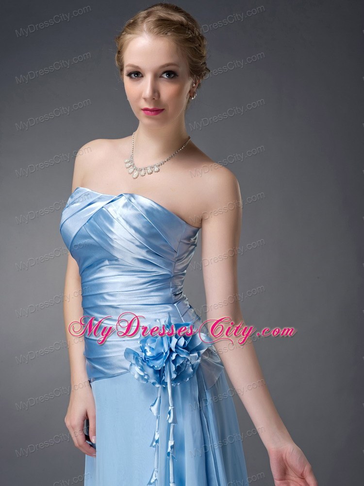 Hand Flowers Baby Blue Empire for Mother of Groom Dress Strapless Chiffon