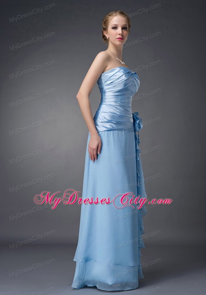 Hand Flowers Baby Blue Empire for Mother of Groom Dress Strapless Chiffon