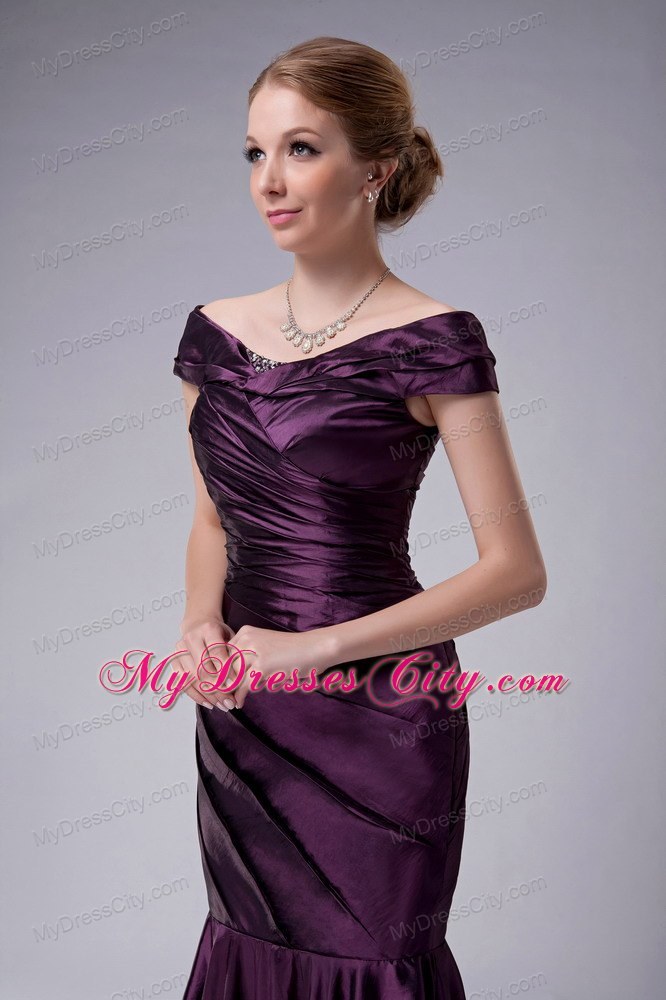 Off The Shoulder Purple Mother Of The Bride Dress Mermaid Ruche