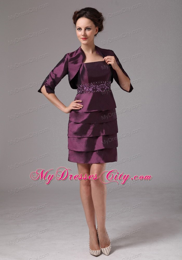 Embroidery Dark Purple Layers Mother Of The Bride Dress with Beading