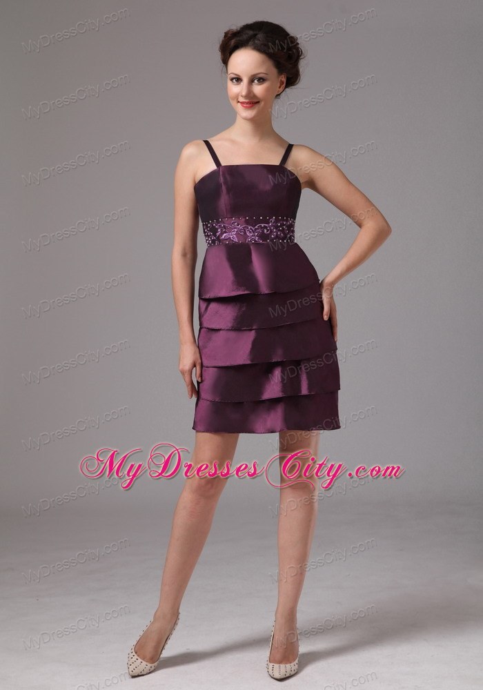 Embroidery Dark Purple Layers Mother Of The Bride Dress with Beading