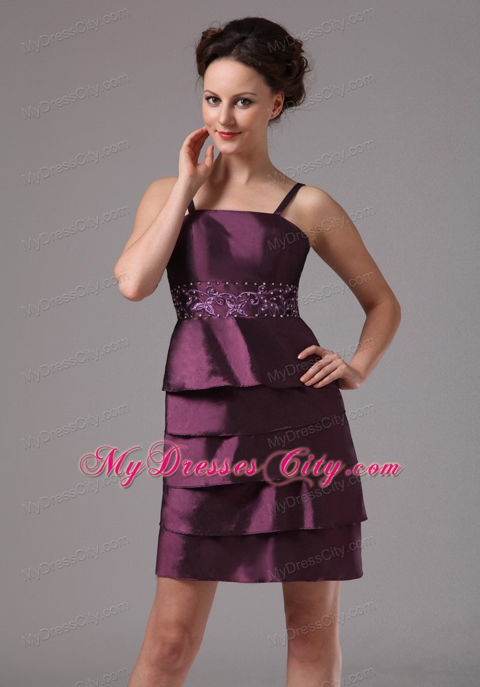 Embroidery Dark Purple Layers Mother Of The Bride Dress with Beading