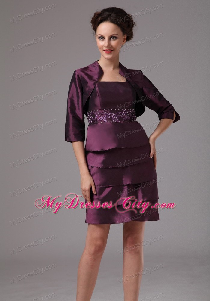 Embroidery Dark Purple Layers Mother Of The Bride Dress with Beading