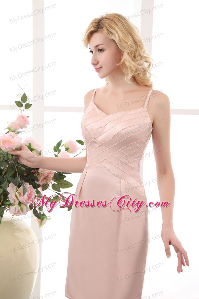 Pink Beaded Straps Mini-length Ruching Mother Of The Bride Dress