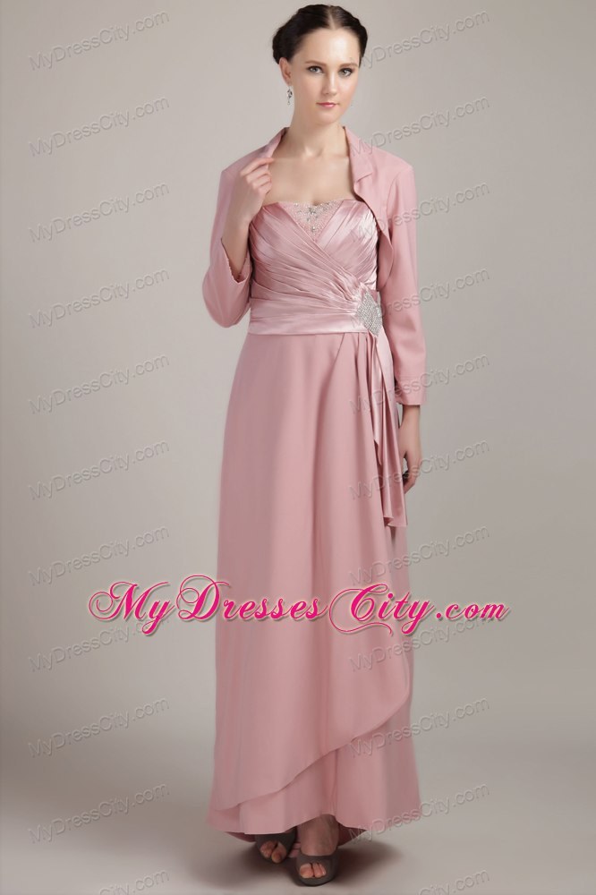 Sheath Wide Straps Floor-length Ruching and Beaded Dress for Mothers