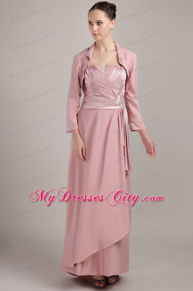 Sheath Wide Straps Floor-length Ruching and Beaded Dress for Mothers