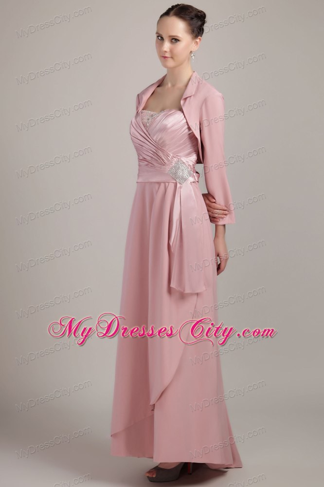 Sheath Wide Straps Floor-length Ruching and Beaded Dress for Mothers