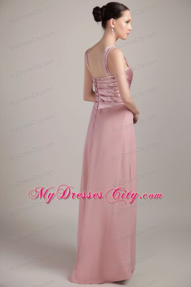 Sheath Wide Straps Floor-length Ruching and Beaded Dress for Mothers