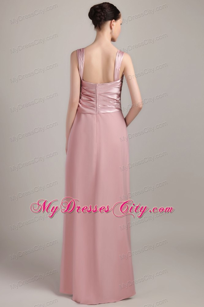 Sheath Wide Straps Floor-length Ruching and Beaded Dress for Mothers