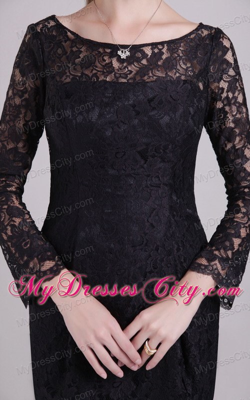 Black Lace Scoop Long Sleeves Short Mothers of the Bride Dreses