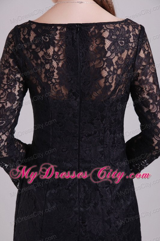 Black Lace Scoop Long Sleeves Short Mothers of the Bride Dreses