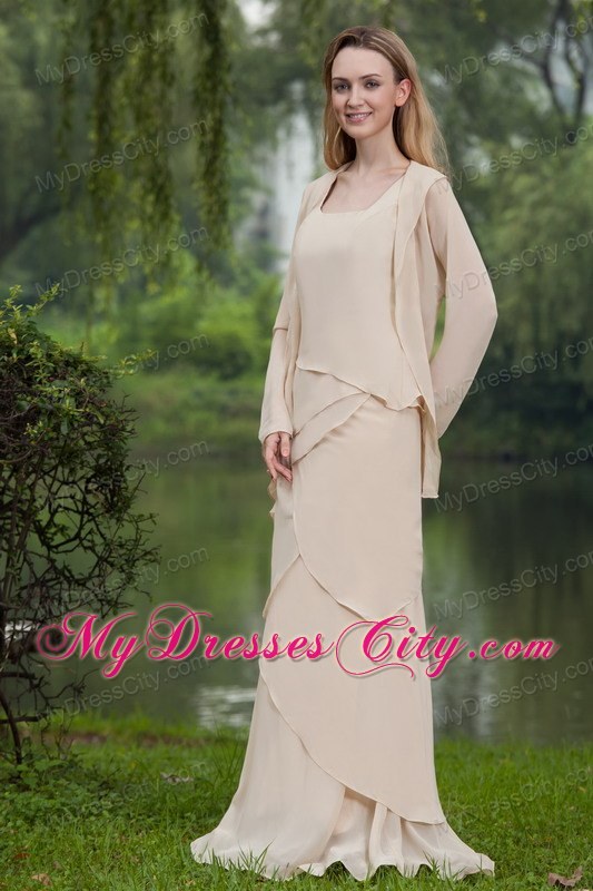 Ivory Square Floor-length Layered Mother of the Bride Dress