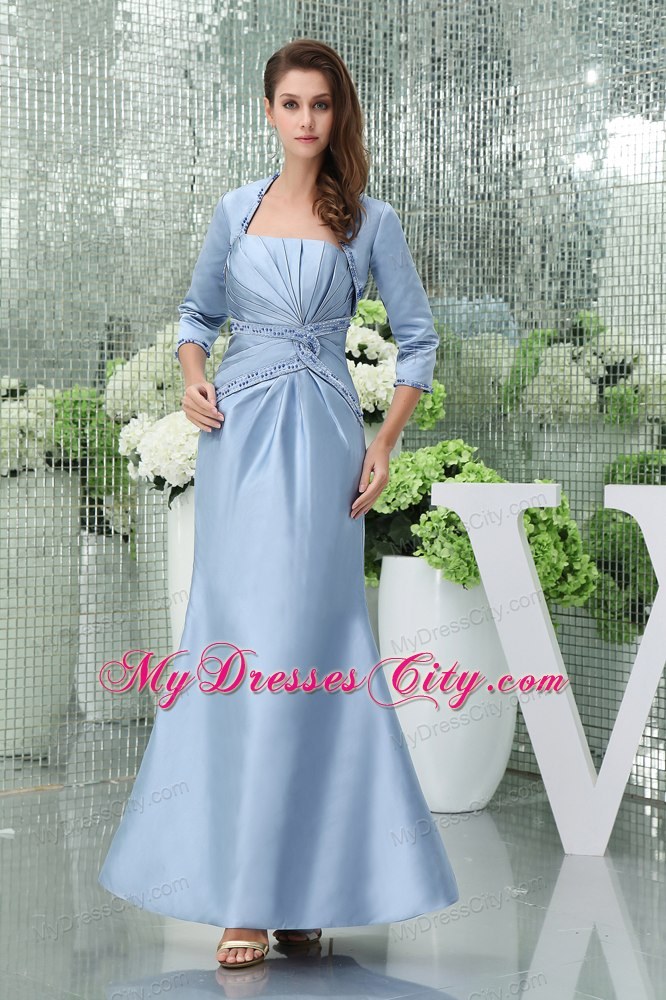 Blue Strapless Beading Column Ankle-length Mothers Dress