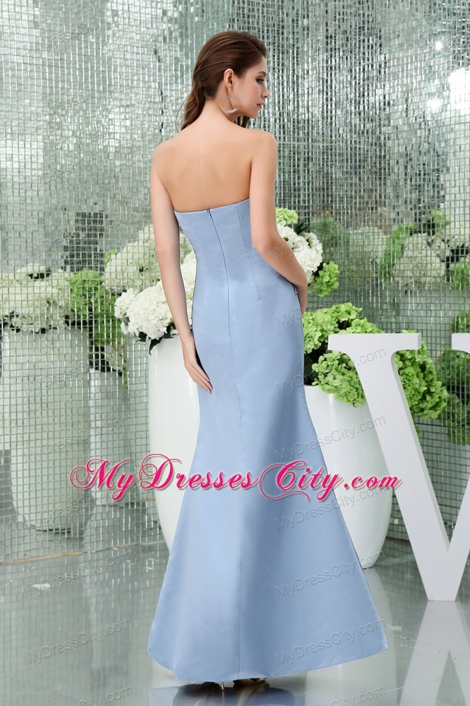 Blue Strapless Beading Column Ankle-length Mothers Dress