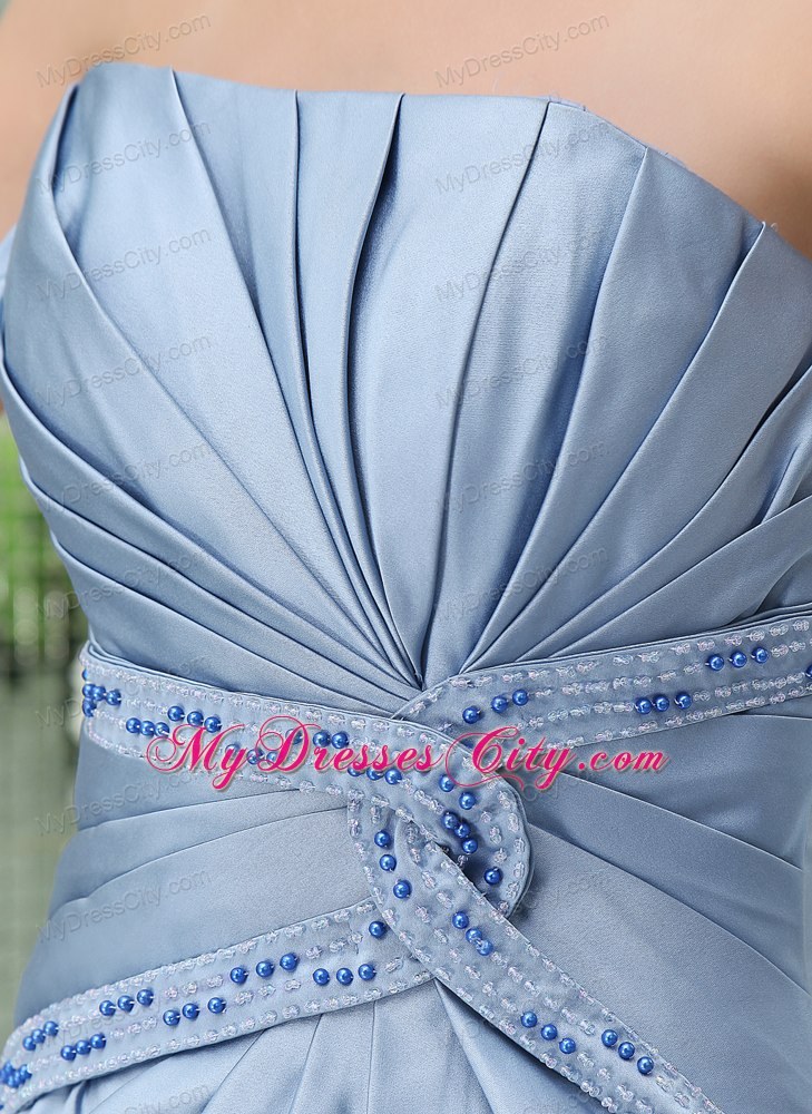 Blue Strapless Beading Column Ankle-length Mothers Dress