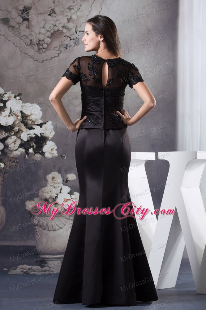 V-neck Mermaid Black Appliques for Mother Of The Bride Dress