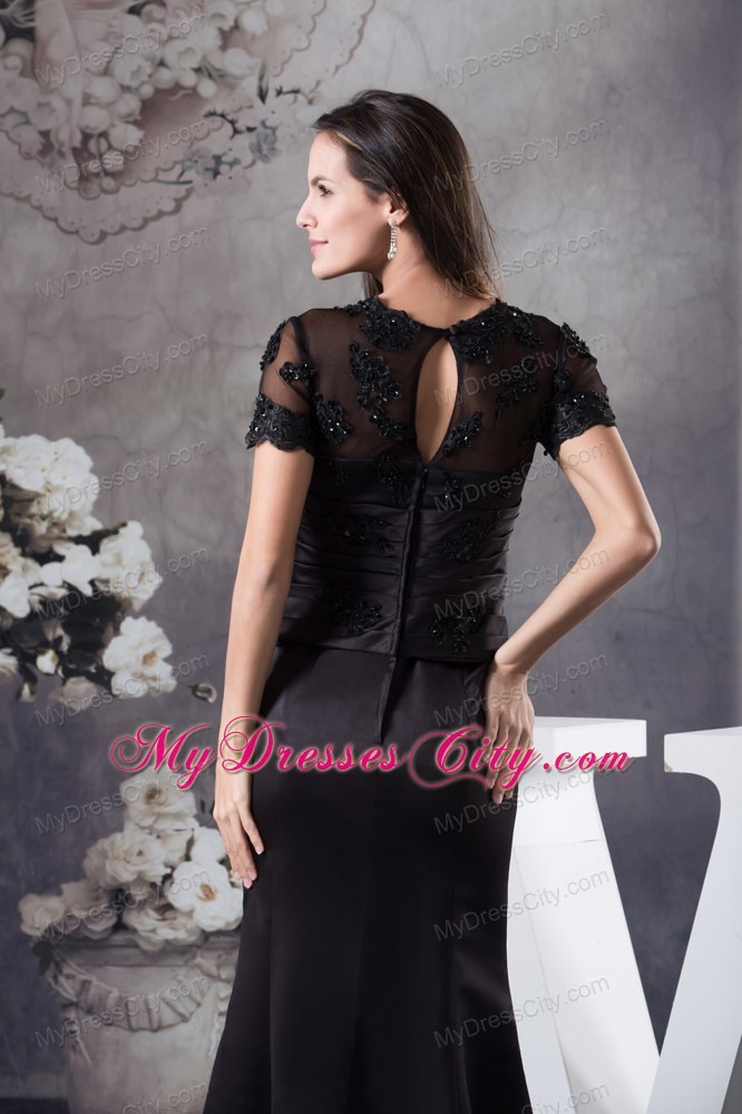 V-neck Mermaid Black Appliques for Mother Of The Bride Dress