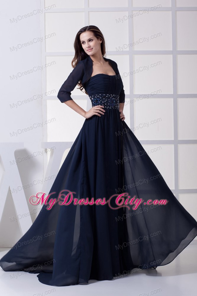 Beading Pleated Strapless Navy Blue Long Dresses for Mothers