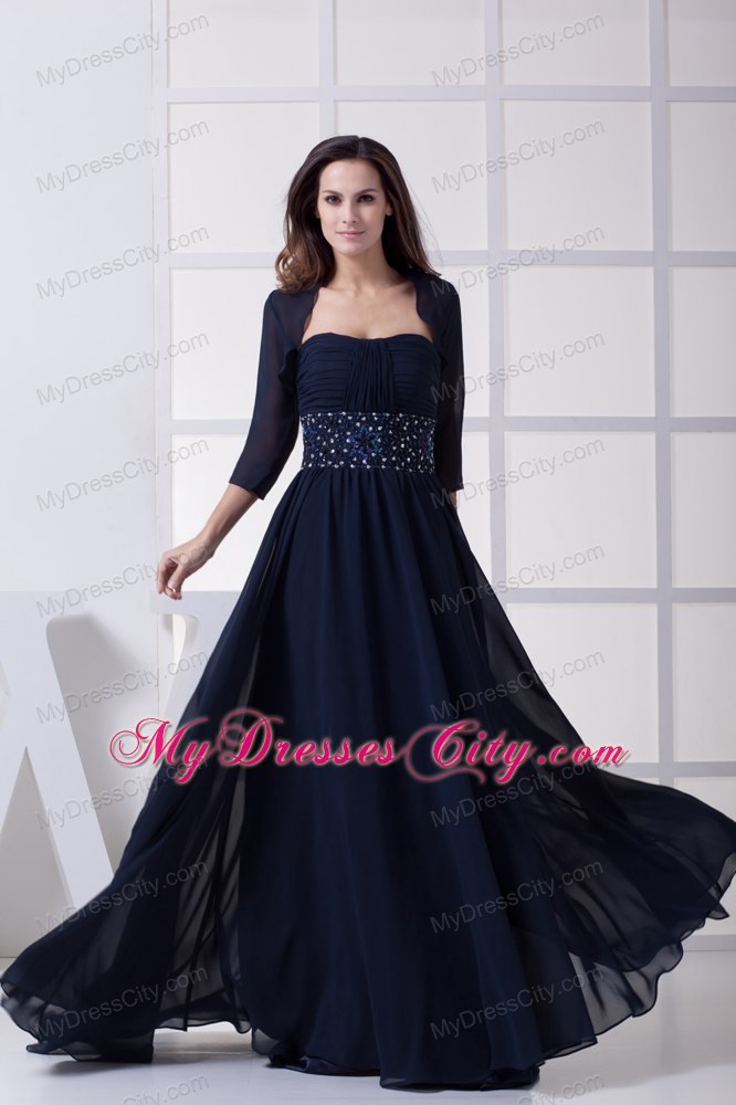 Beading Pleated Strapless Navy Blue Long Dresses for Mothers