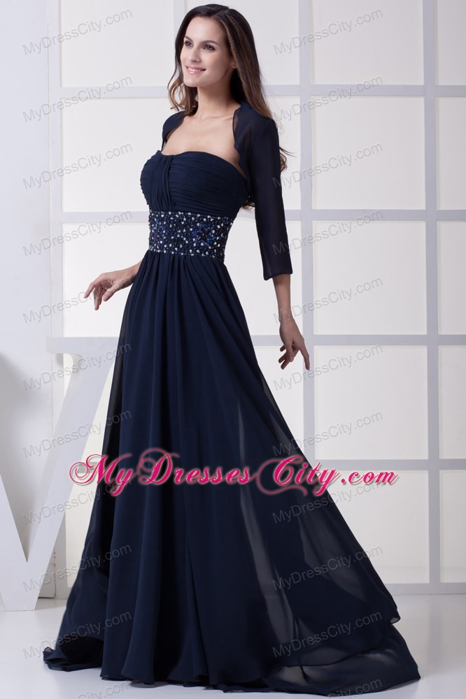 Beading Pleated Strapless Navy Blue Long Dresses for Mothers