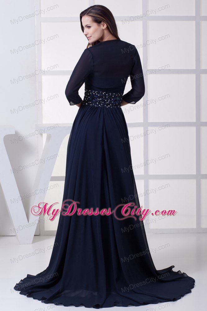 Beading Pleated Strapless Navy Blue Long Dresses for Mothers