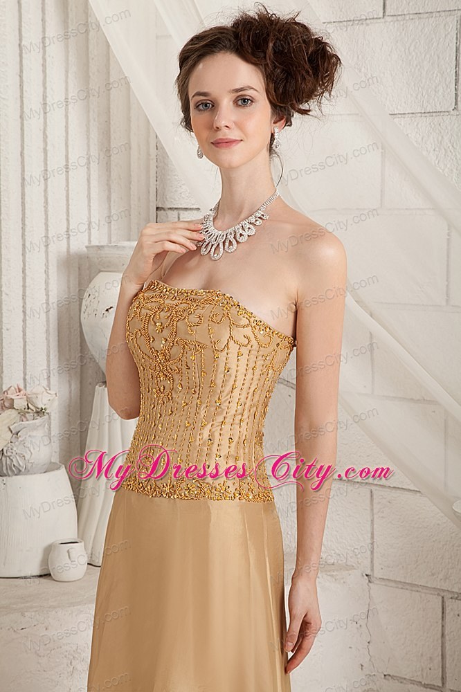 Gold Fully Beaded Mother Of The Bride Dress with Court Train