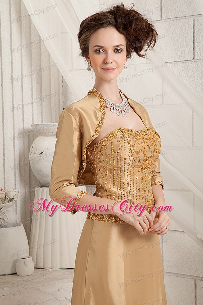 Gold Fully Beaded Mother Of The Bride Dress with Court Train