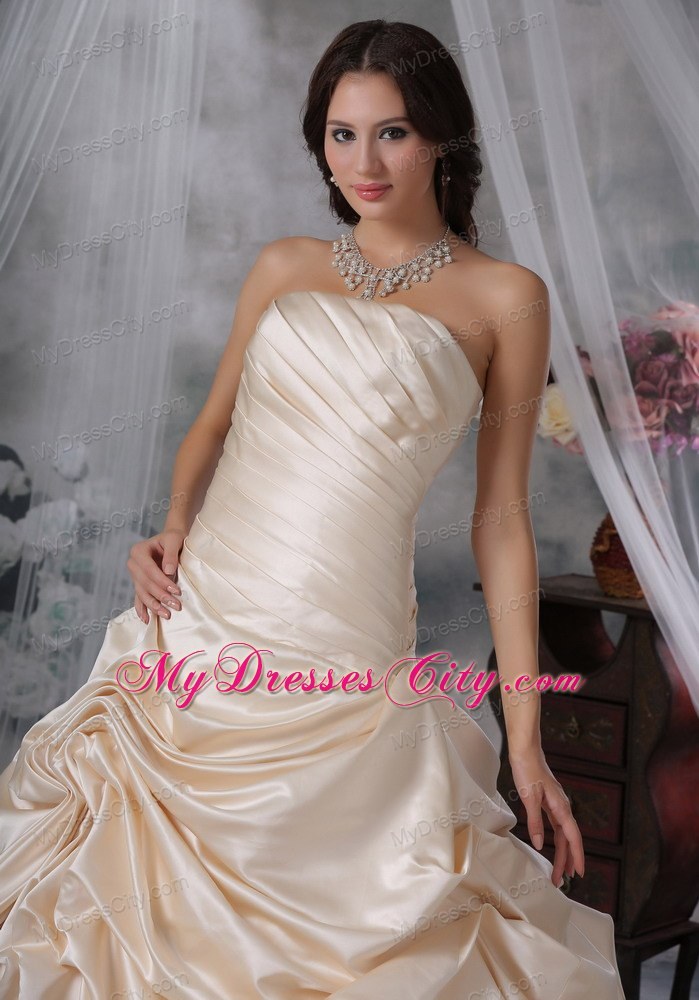 Ruched Pick-ups Court Train Wedding Gown in Champagne