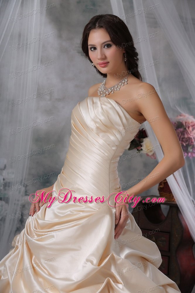 Ruched Pick-ups Court Train Wedding Gown in Champagne