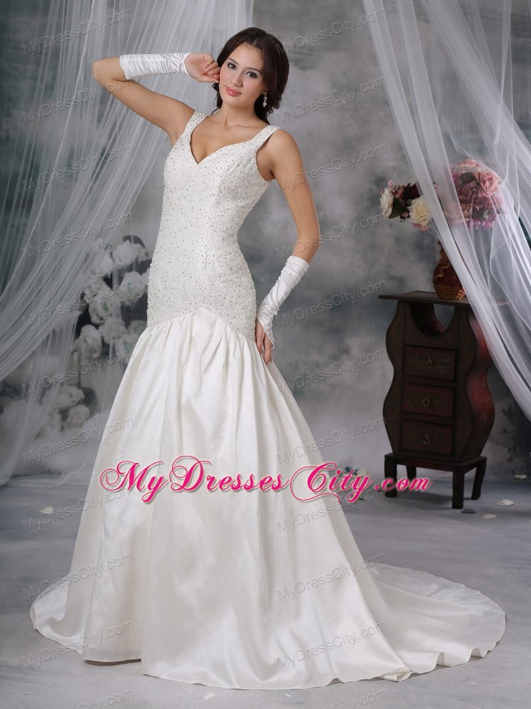 Straps Princess Beading Court Train Bridal Gowns For Woman