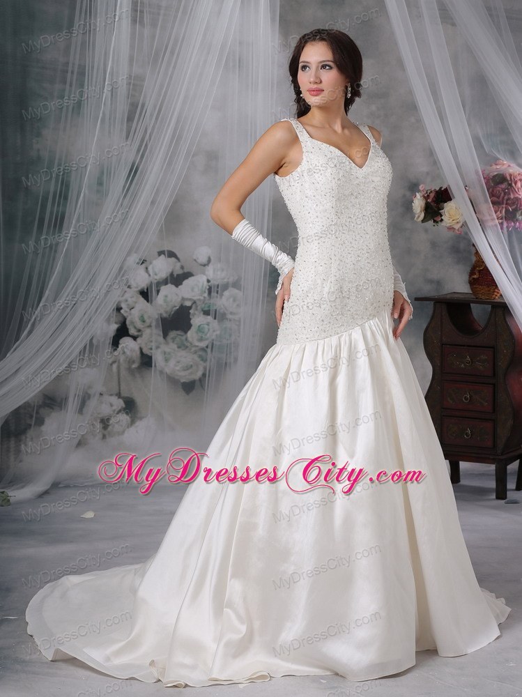 Straps Princess Beading Court Train Bridal Gowns For Woman