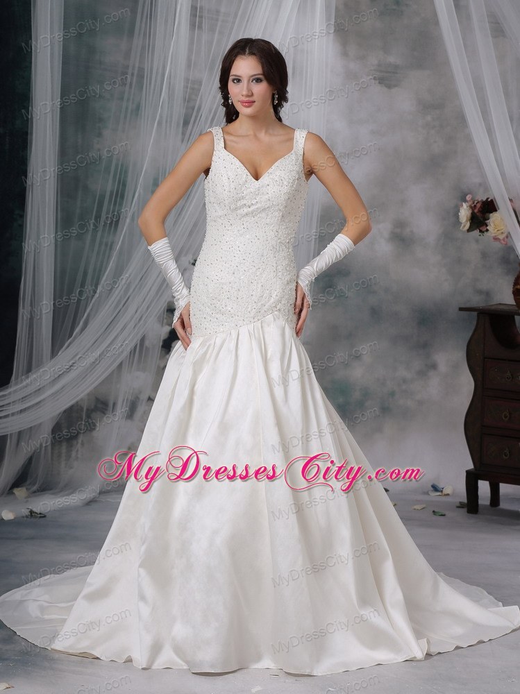 Straps Princess Beading Court Train Bridal Gowns For Woman