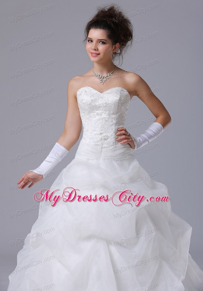 Lace Beaded Sweetheart A-Line Wedding Dress with Pick-ups