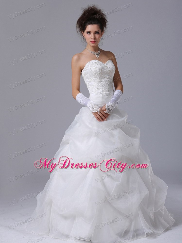 Lace Beaded Sweetheart A-Line Wedding Dress with Pick-ups