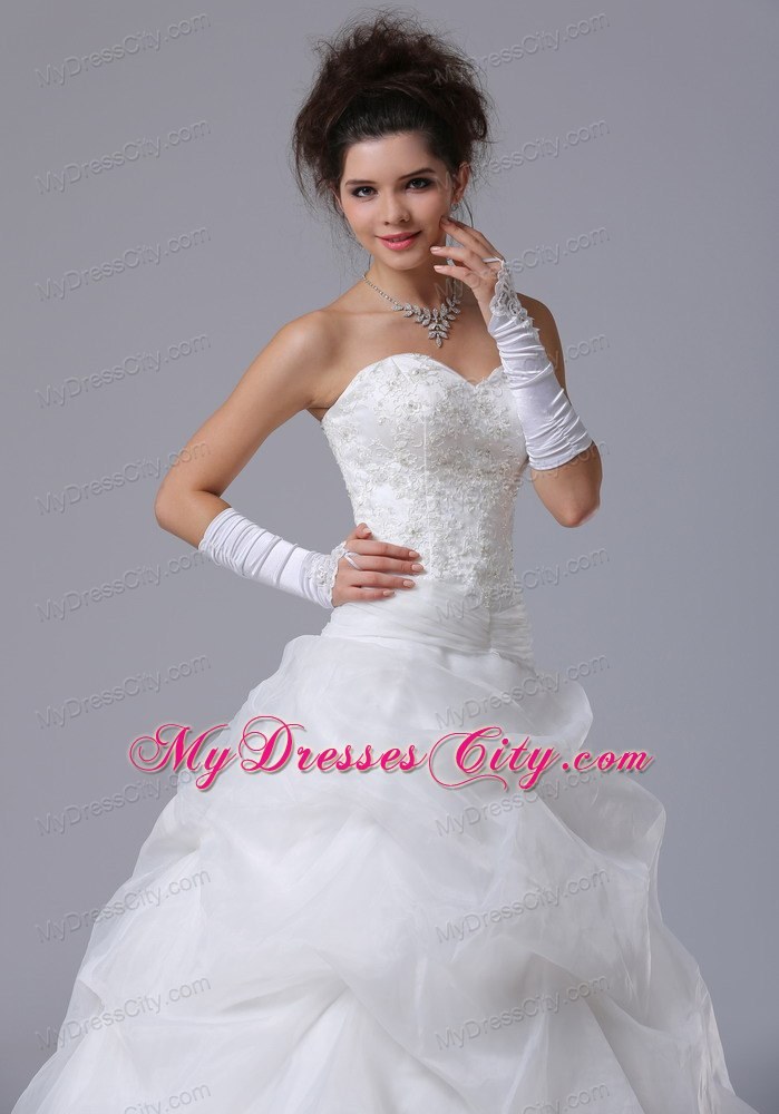 Lace Beaded Sweetheart A-Line Wedding Dress with Pick-ups