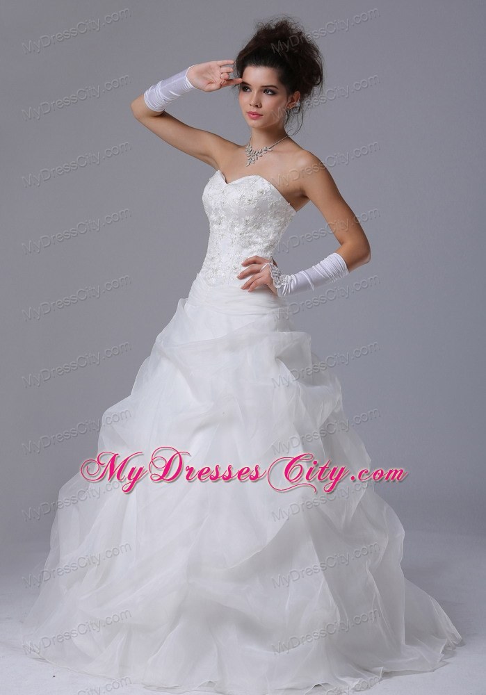 Lace Beaded Sweetheart A-Line Wedding Dress with Pick-ups