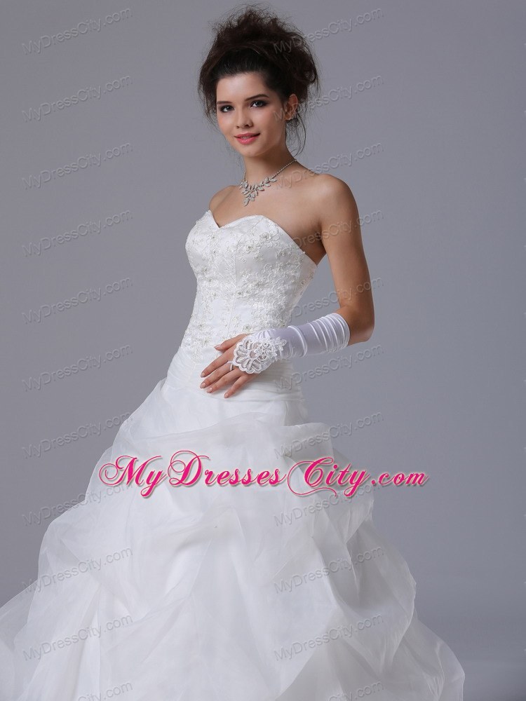 Lace Beaded Sweetheart A-Line Wedding Dress with Pick-ups