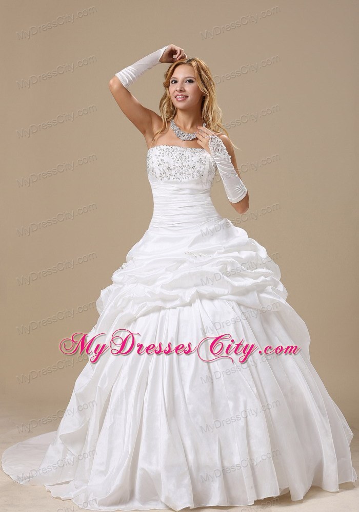 Ball Gown Ruches and Pick-ups Bridal Dress with Appliques and Rhinestones